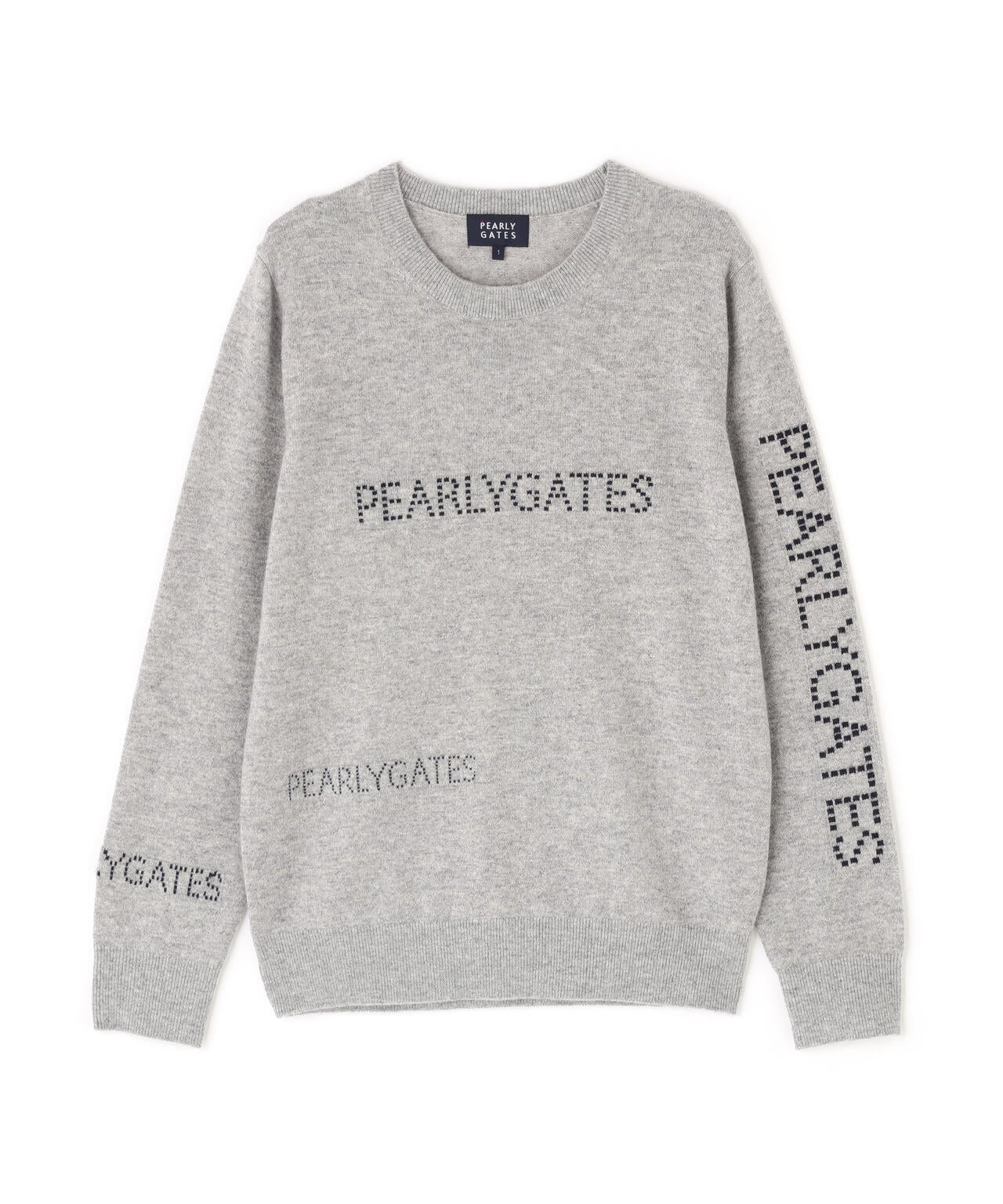 12G部分ジャガードカシミヤ100クルーネックニットプルオーバー