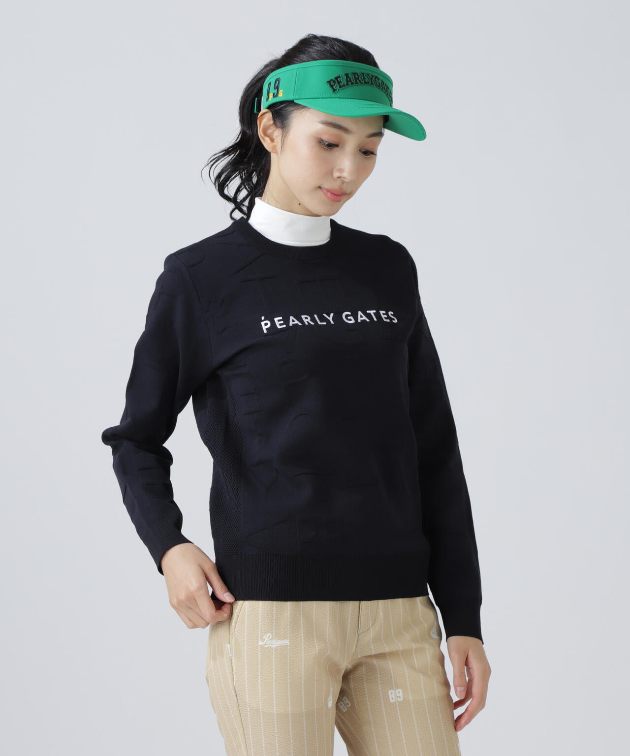 14Gクルーネックニットプルオーバー ＜ジャガードロゴ総柄＞ | PEARLY