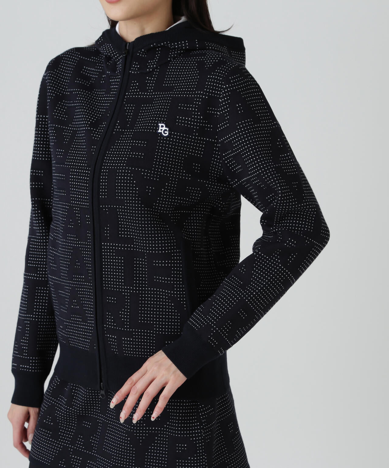 12Gダブルジャガードロゴ総柄フルジップニットフーディ | PEARLY GATES