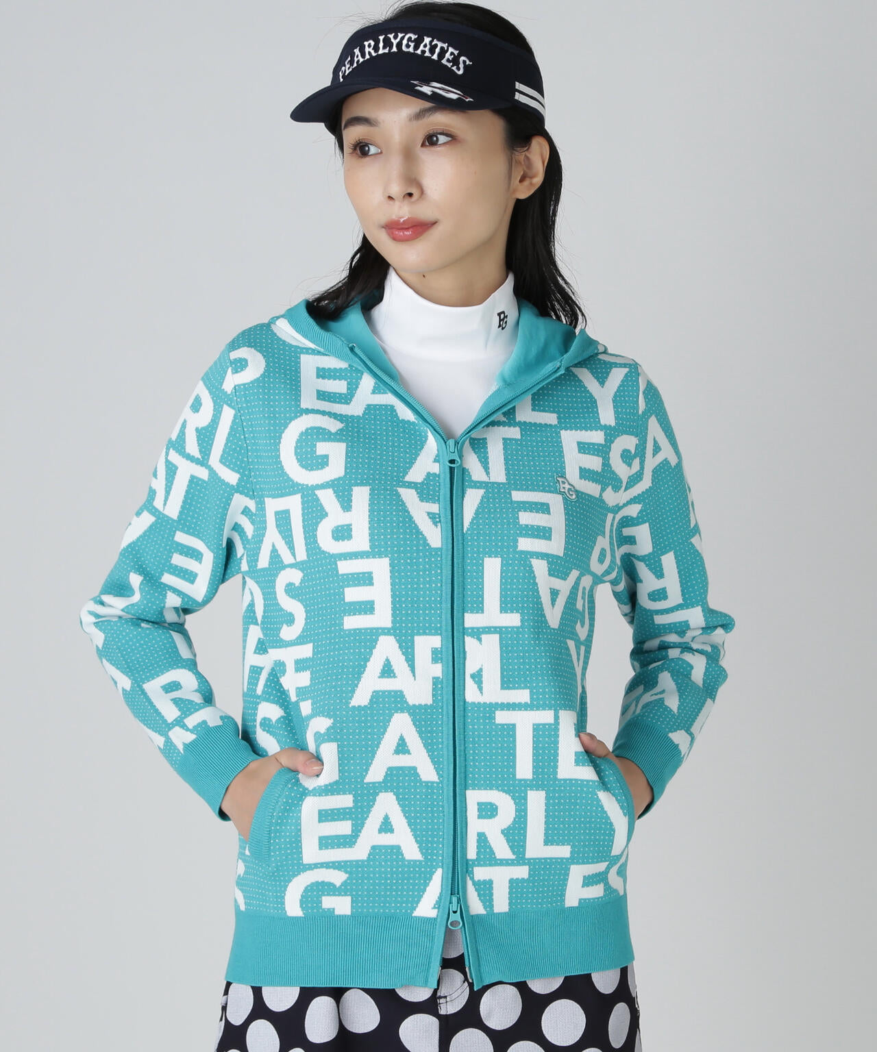 12Gダブルジャガードロゴ総柄フルジップニットフーディ | PEARLY GATES