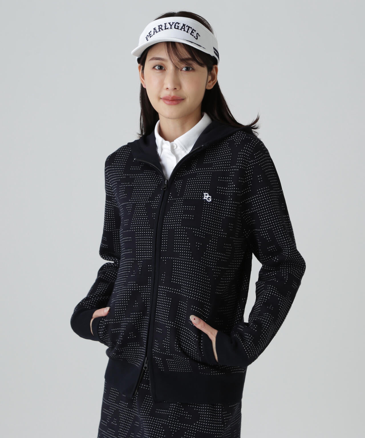 12Gダブルジャガードロゴ総柄フルジップニットフーディ | PEARLY GATES