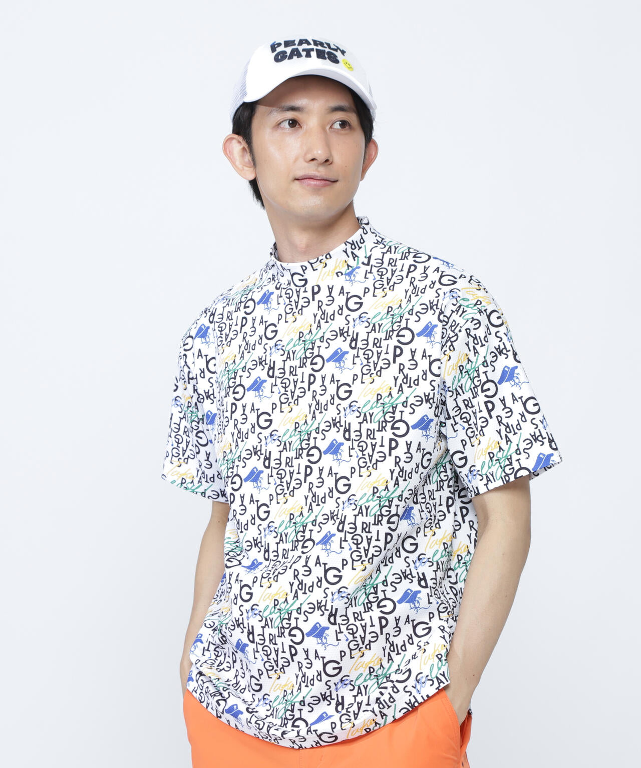 BALLくんロゴ総柄プリント半袖モックネックカットソー | PEARLY GATES