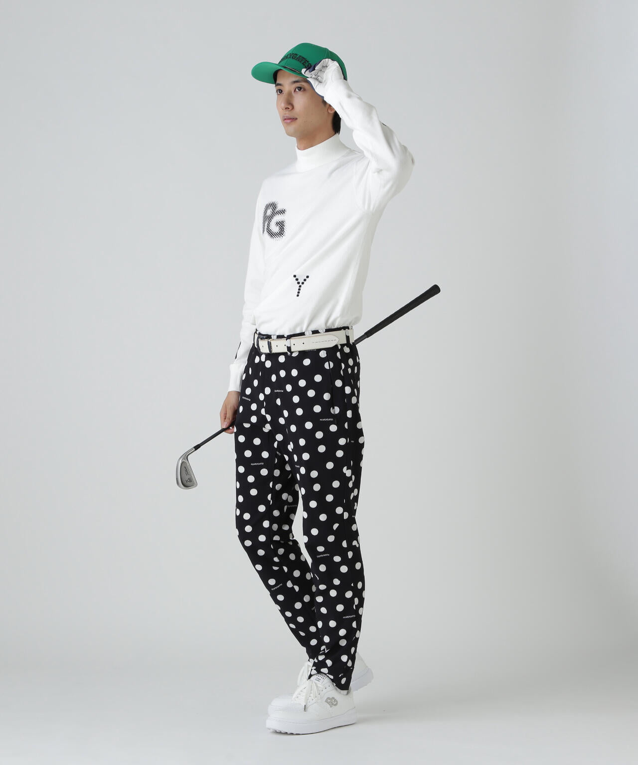 12G部分ジャガードカシミヤタッチコットンハイネックニットプル