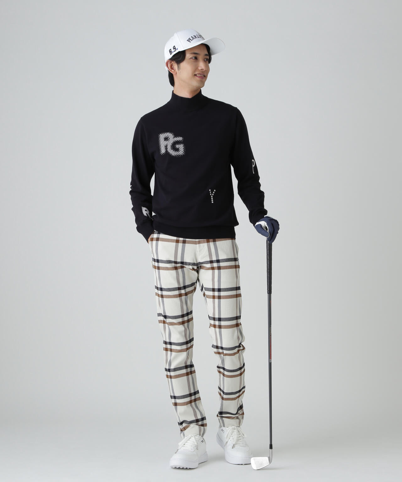 12G部分ジャガードカシミヤタッチコットンハイネックニットプル