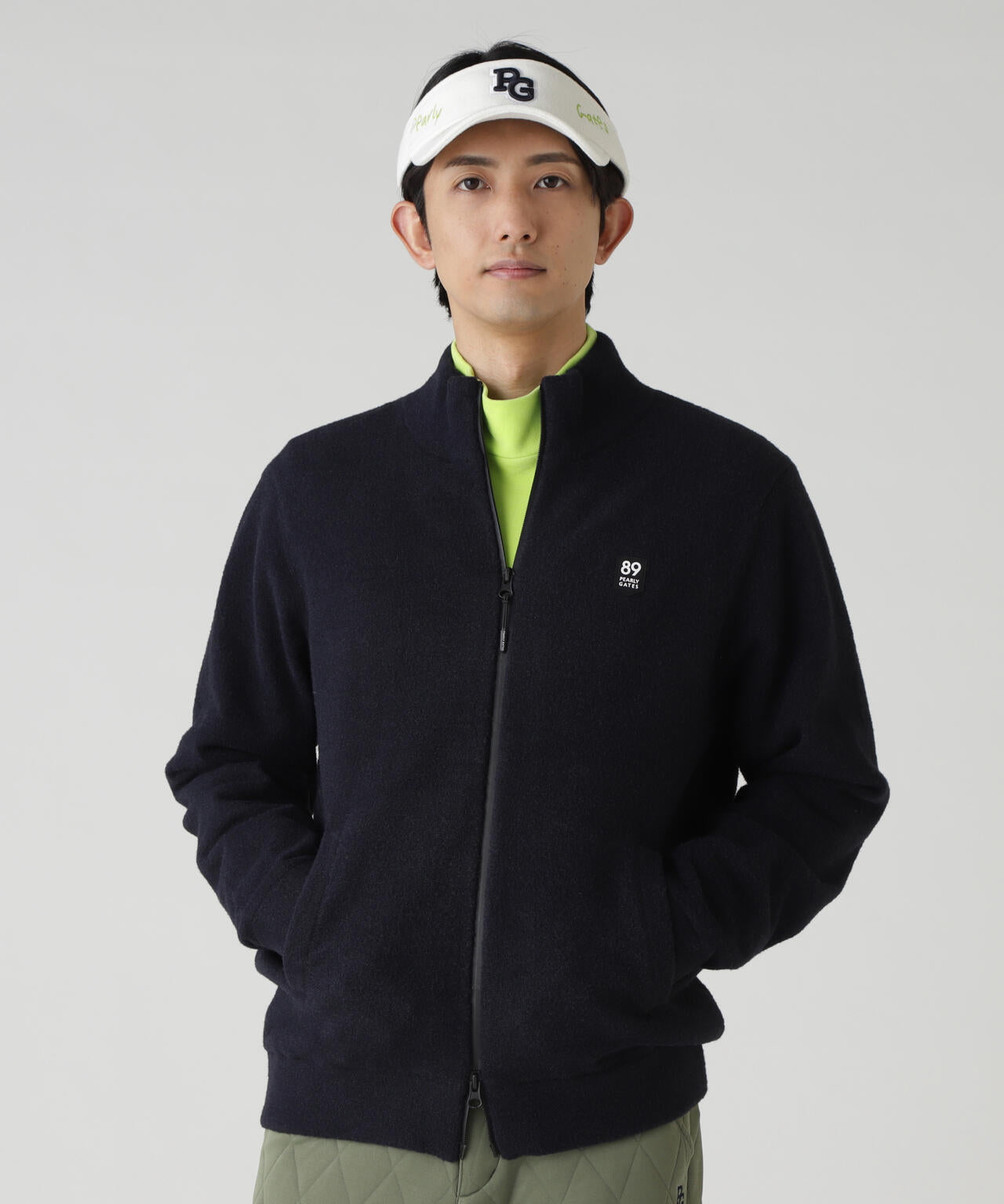PEARLY GATES フルジップ ニット ジャケット 裏地付き 濃紺 7G部分