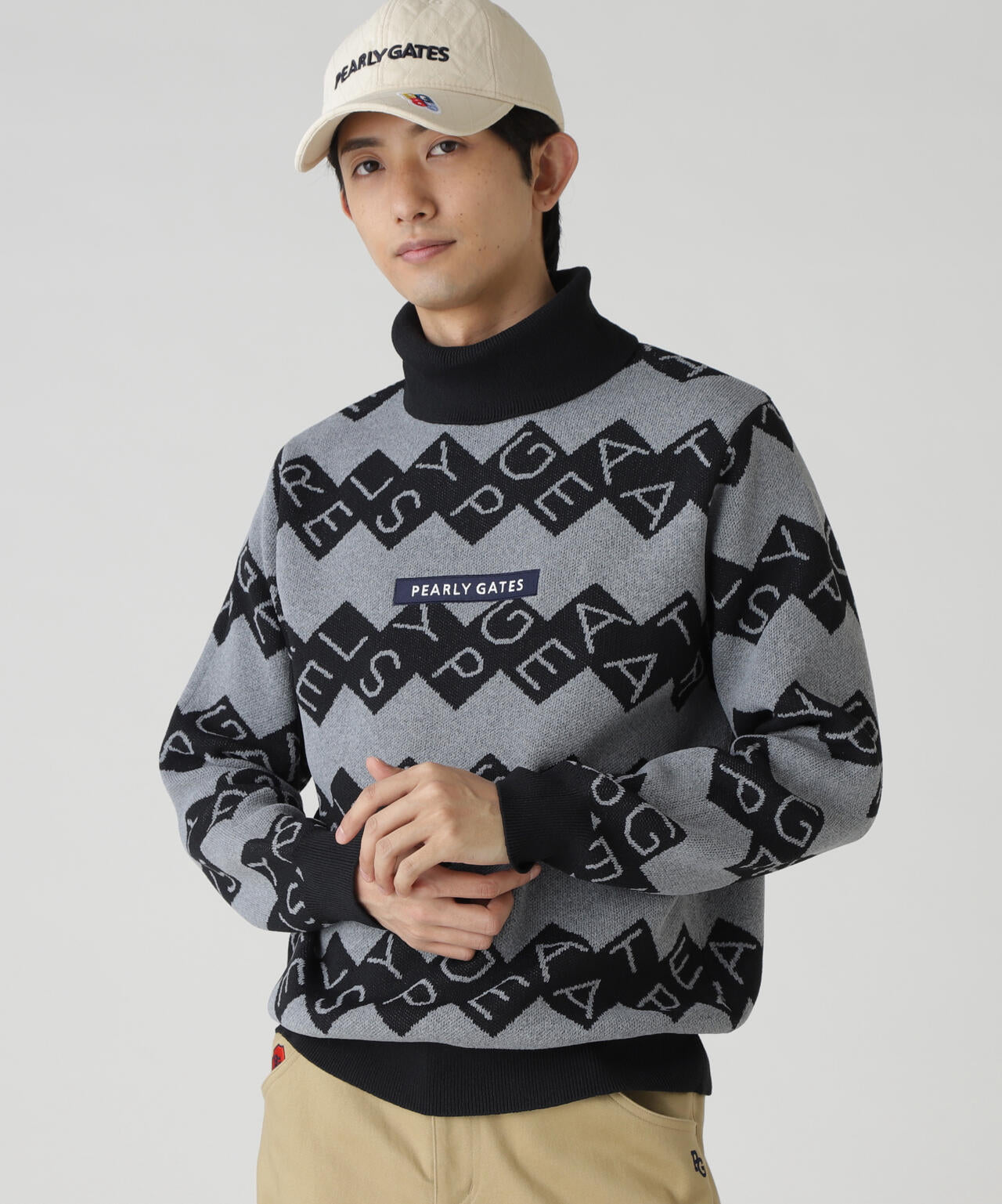 ダブルJQロゴギザボーダー柄タートルニットプルオーバー | PEARLY