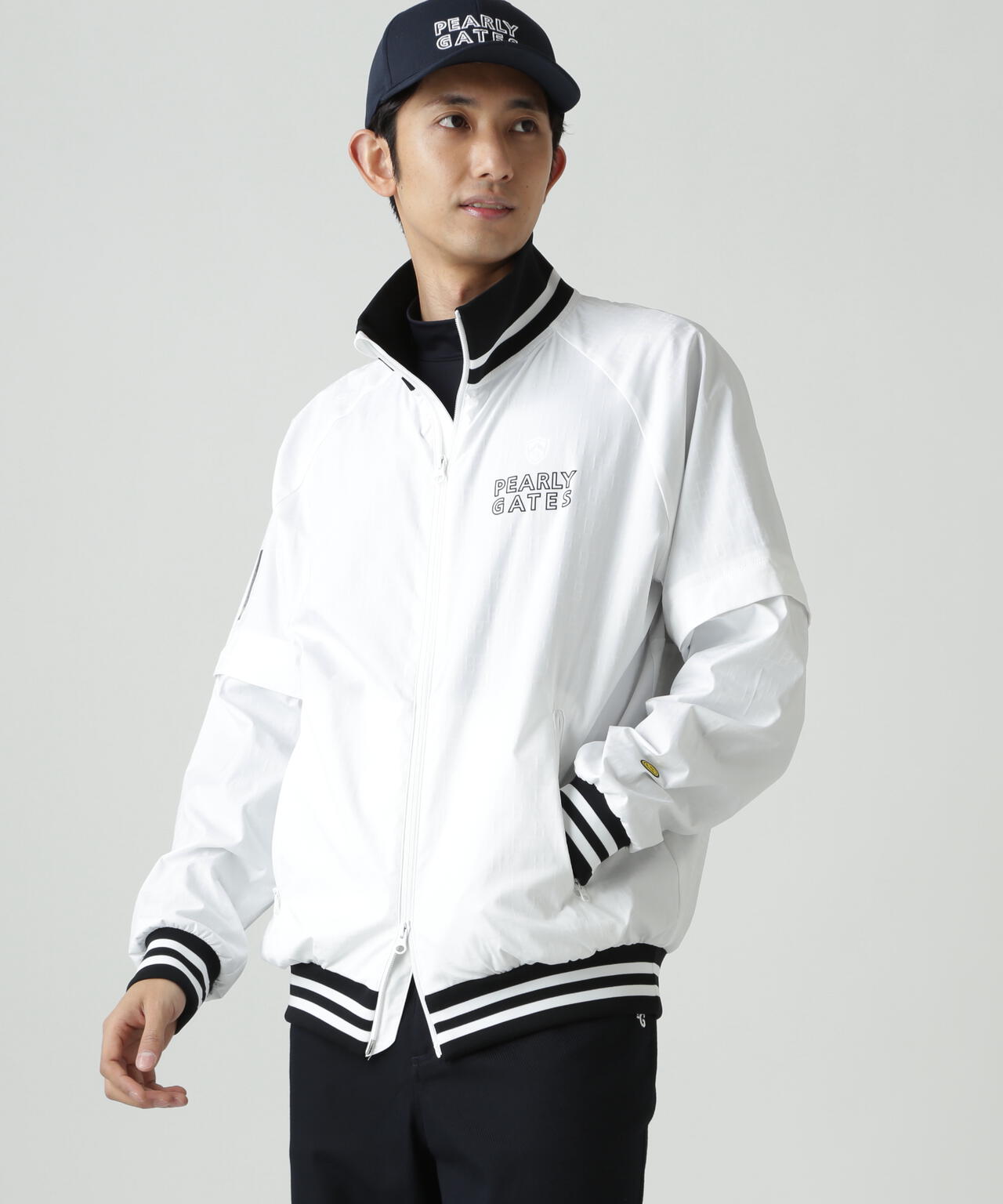 PG is PG ロゴジャガードポリエステルタフタジップアップブルゾン