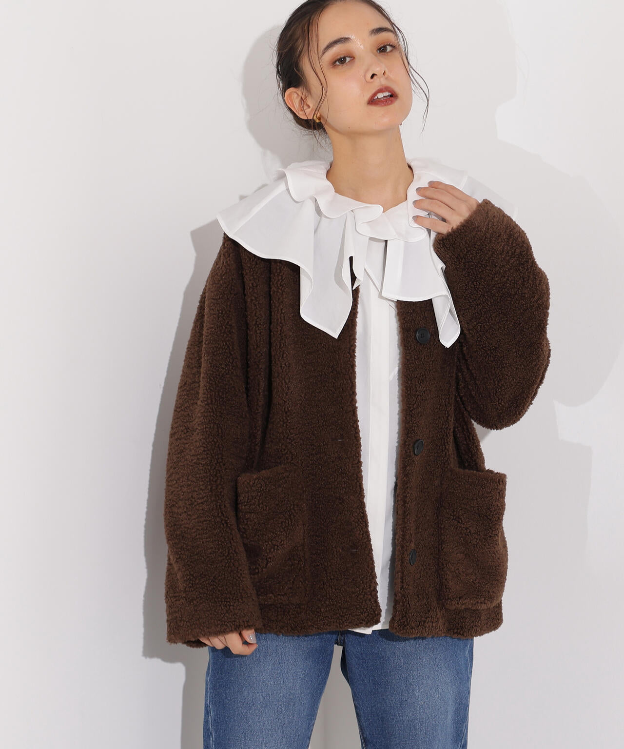 岸本セシルさん着用】ノーカラーボアブルゾン | N. Natural Beauty