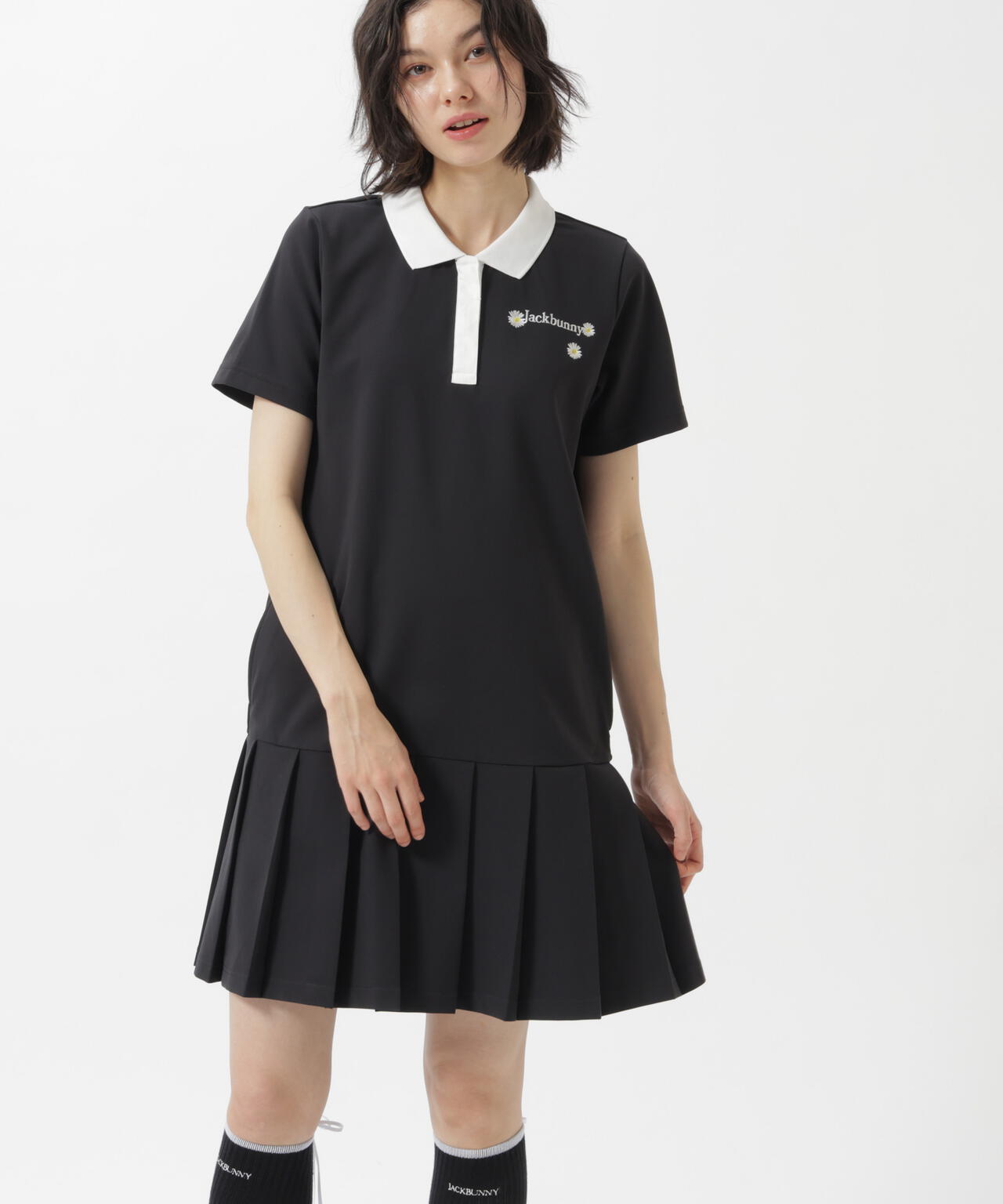 2WAYグリッドストレッチ Flower 半袖ポロワンピース | Jack