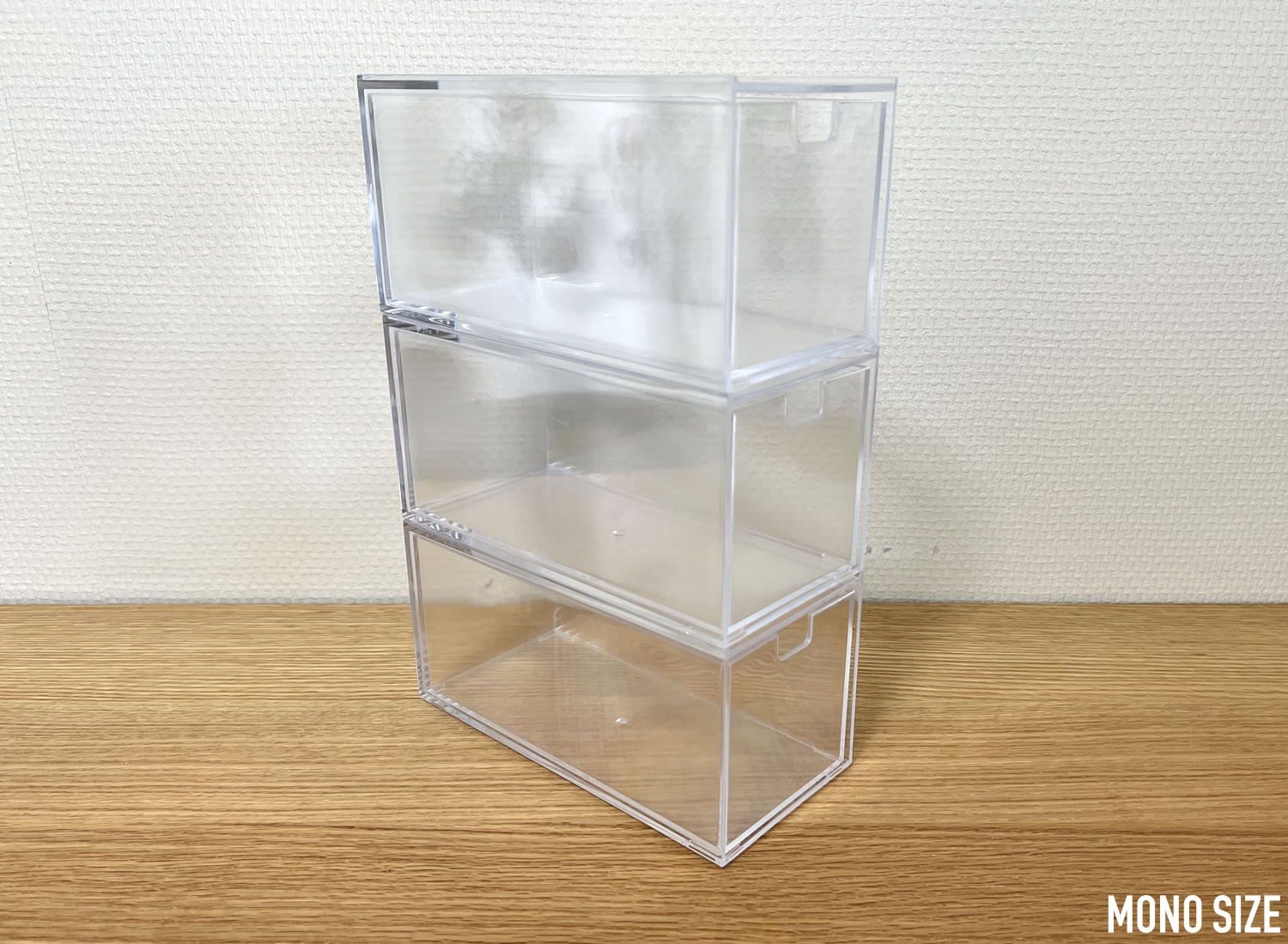 100均「重なる透明収納ケース 1段引出し 幅8.7cm」の商品情報とサイズ