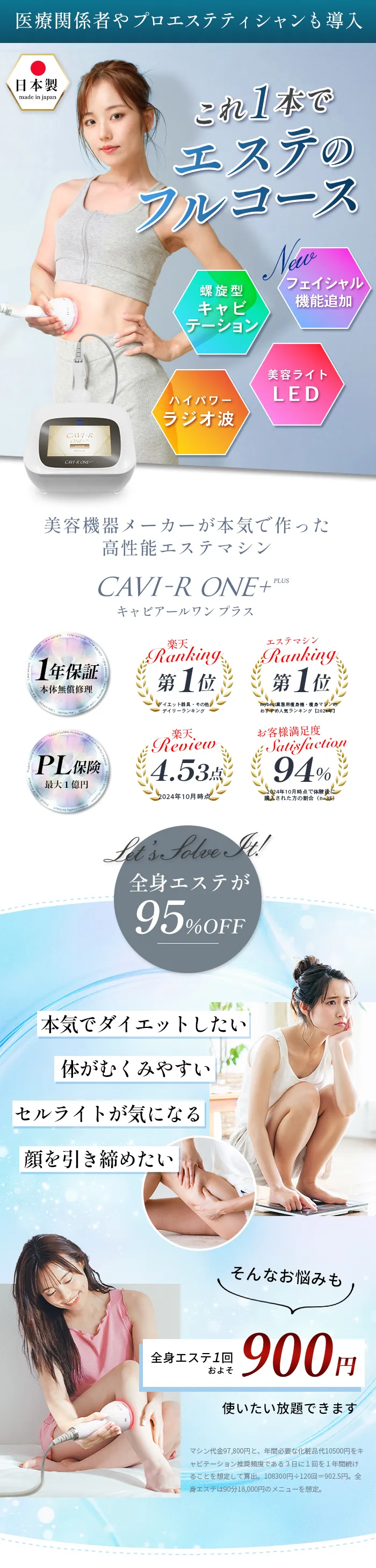 CAVI-R ONE＋|キャビテーション・ラジオ波・LEDでお腹・太ももを