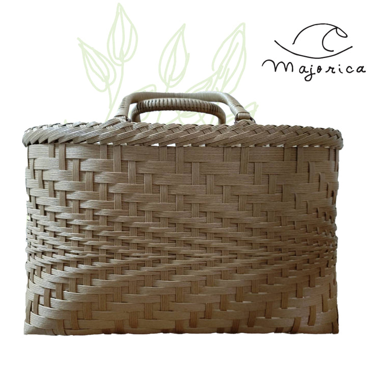 カゴバック 綱代編み あじろ編み クラフトペーパー 籠 手造り・手編み