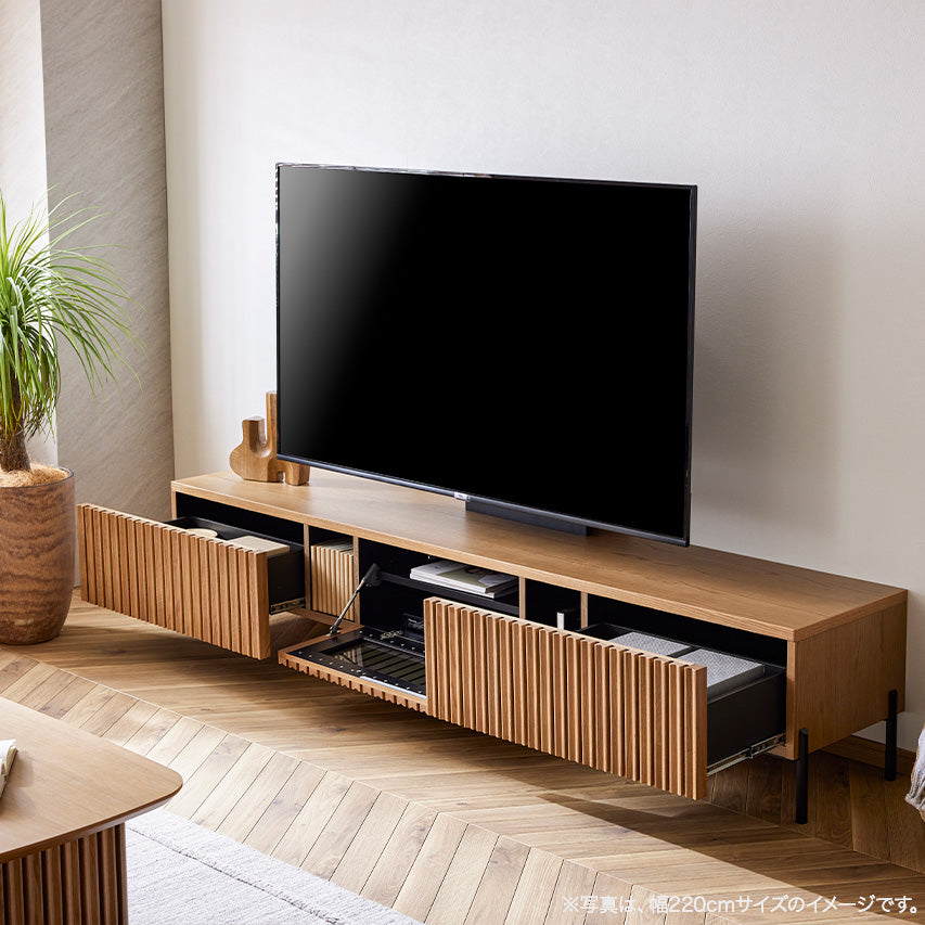 大川家具 モーブル TVボード 幅220cm ｜ オーク無垢材の縦格子が美しい