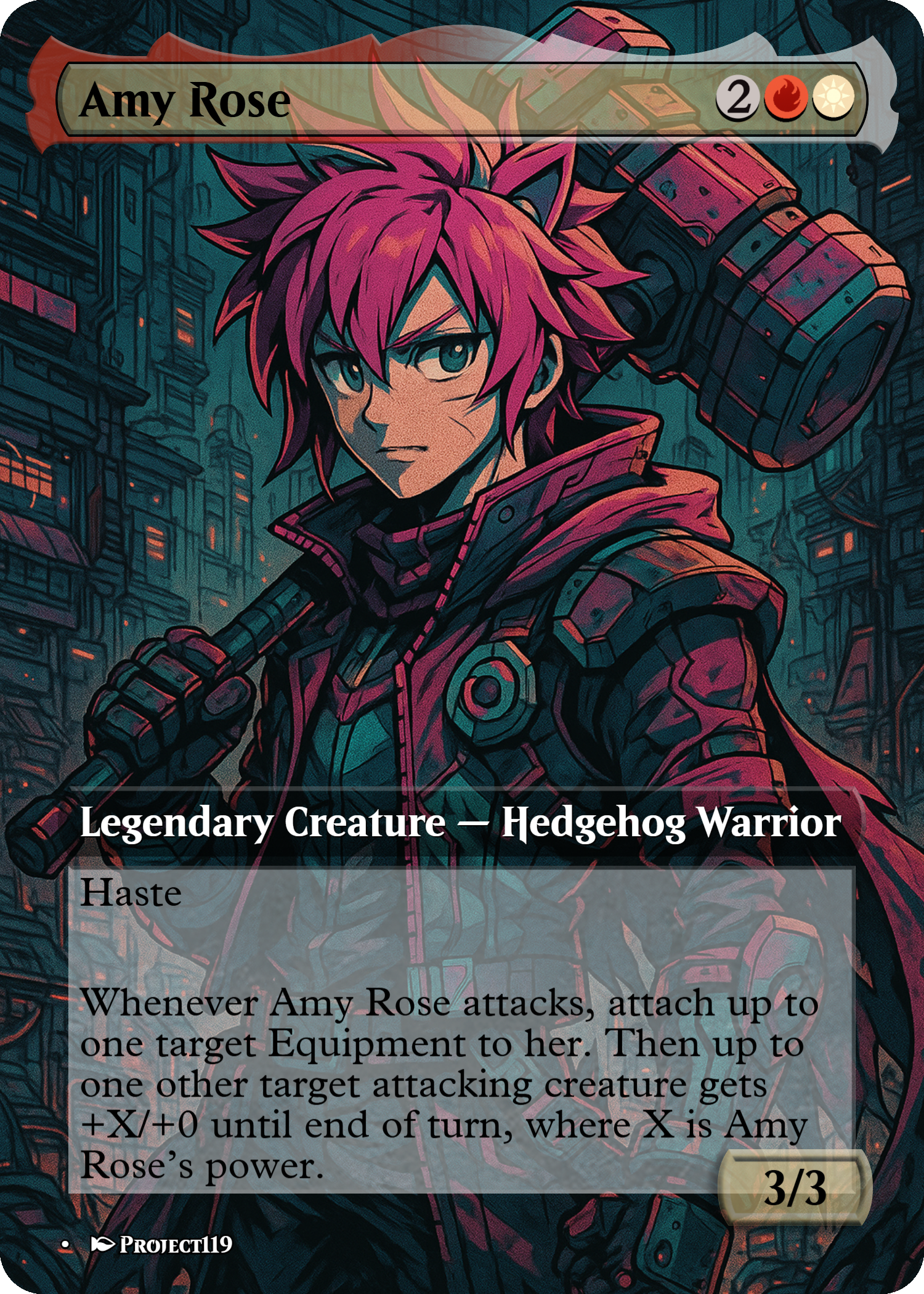 Amy Rose – Cyberpunk Hedgehog Warrior MTG Custom Commander Card