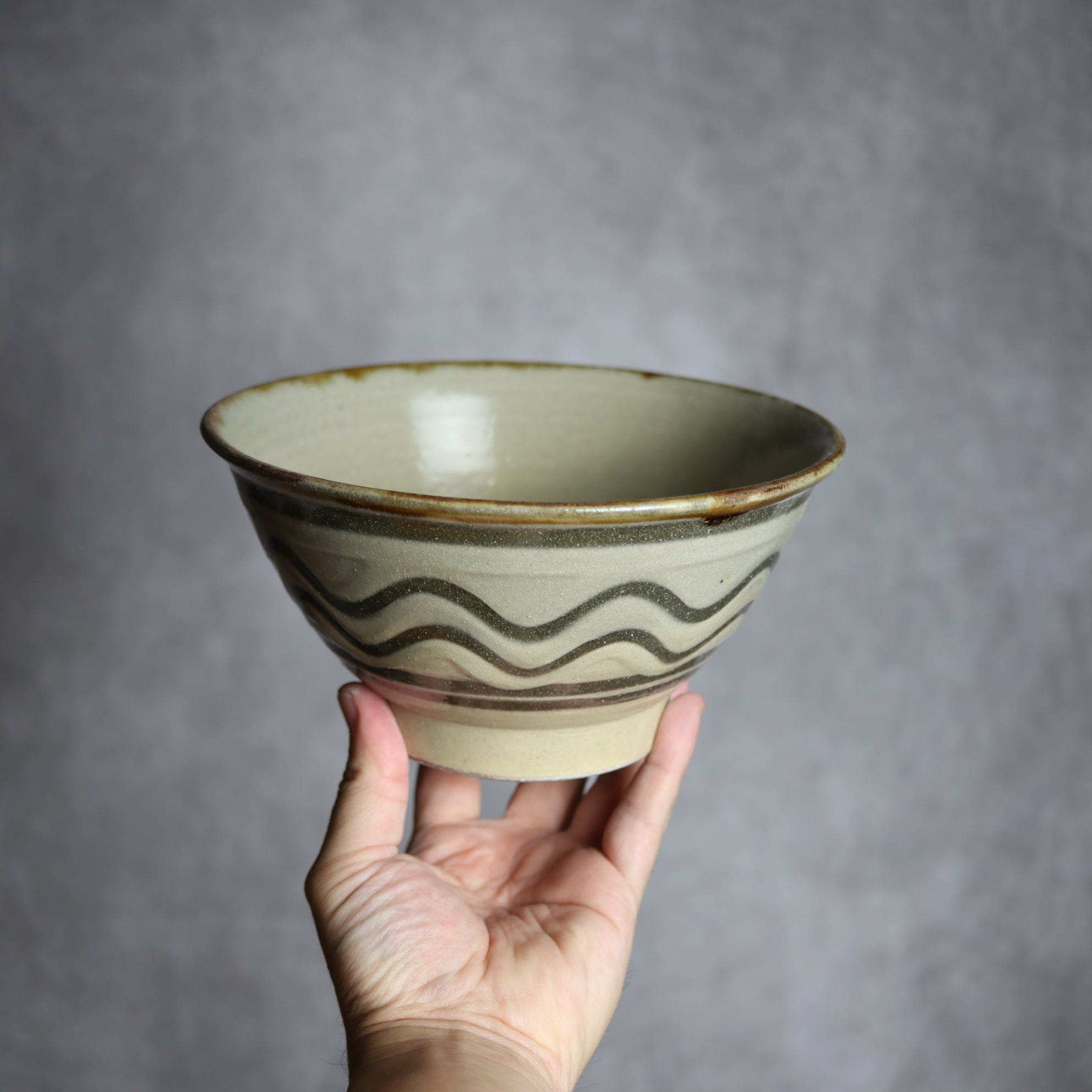 6寸マカイ1 飴釉 指描 やちむん 陶器 北窯 松田米司工房｜北窯 松田米