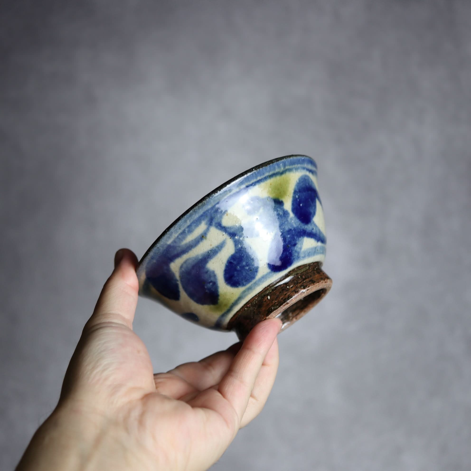 4寸マカイ 青 緑 唐草柄 やちむん 陶器 陶芸こまがた｜陶芸こまがた