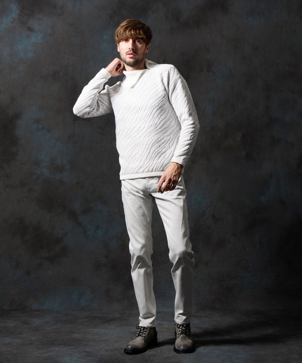 ゼブラ柄衿ファスナータートルネックニット｜プルオーバー｜ニコル公式