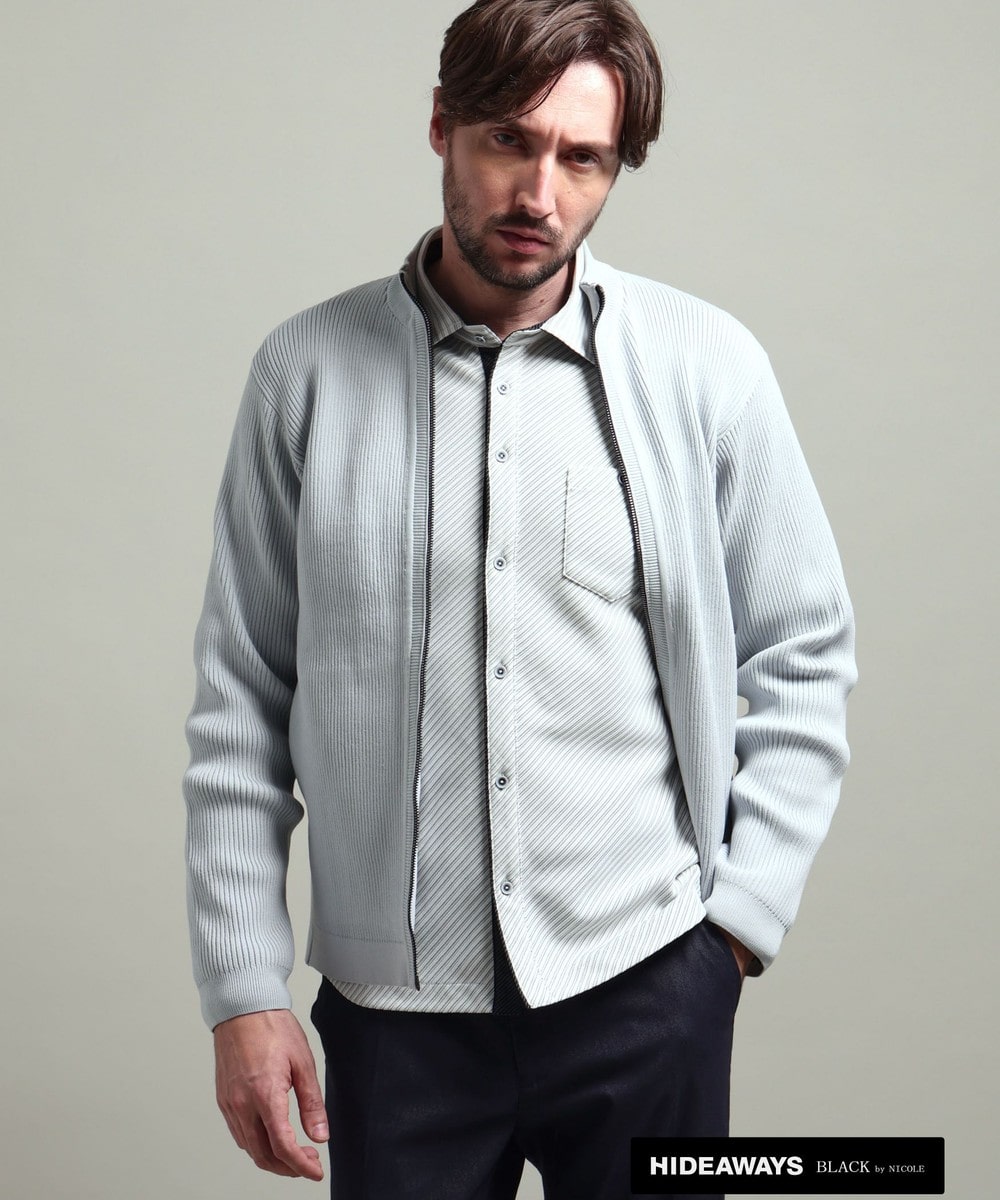 HIDEAWAYS BLACK】フルジップスタンドニットブルゾン｜カーディガン