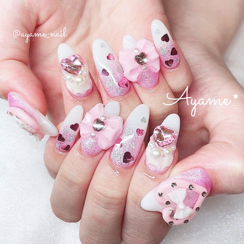 量産型3Dのピンクギラギラネイル | ネイルサロンmoca (モカ) ｜大阪