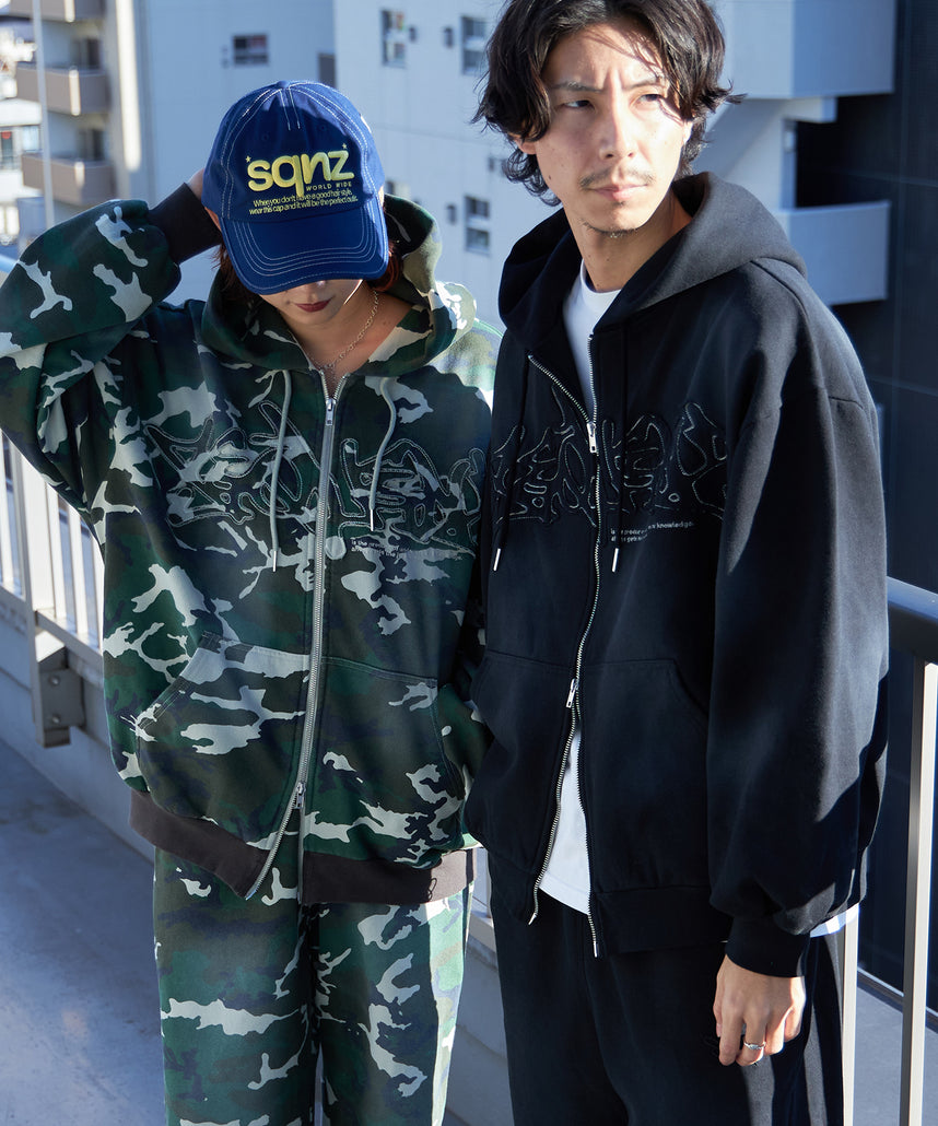 SEQUENZ（シークエンズ）】LOGO APPLIQUE ZIP HOODIE / フルジップ