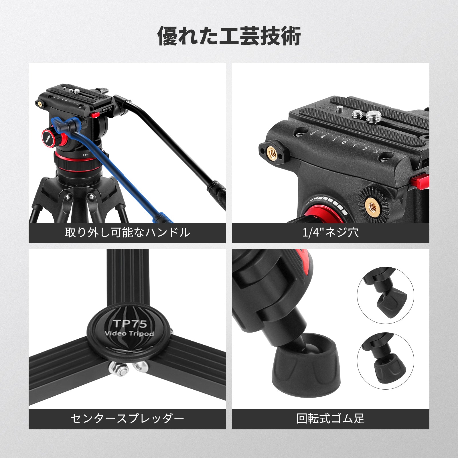 NEEWER TP75 189cm プロビデオ三脚 – NEEWER.JP