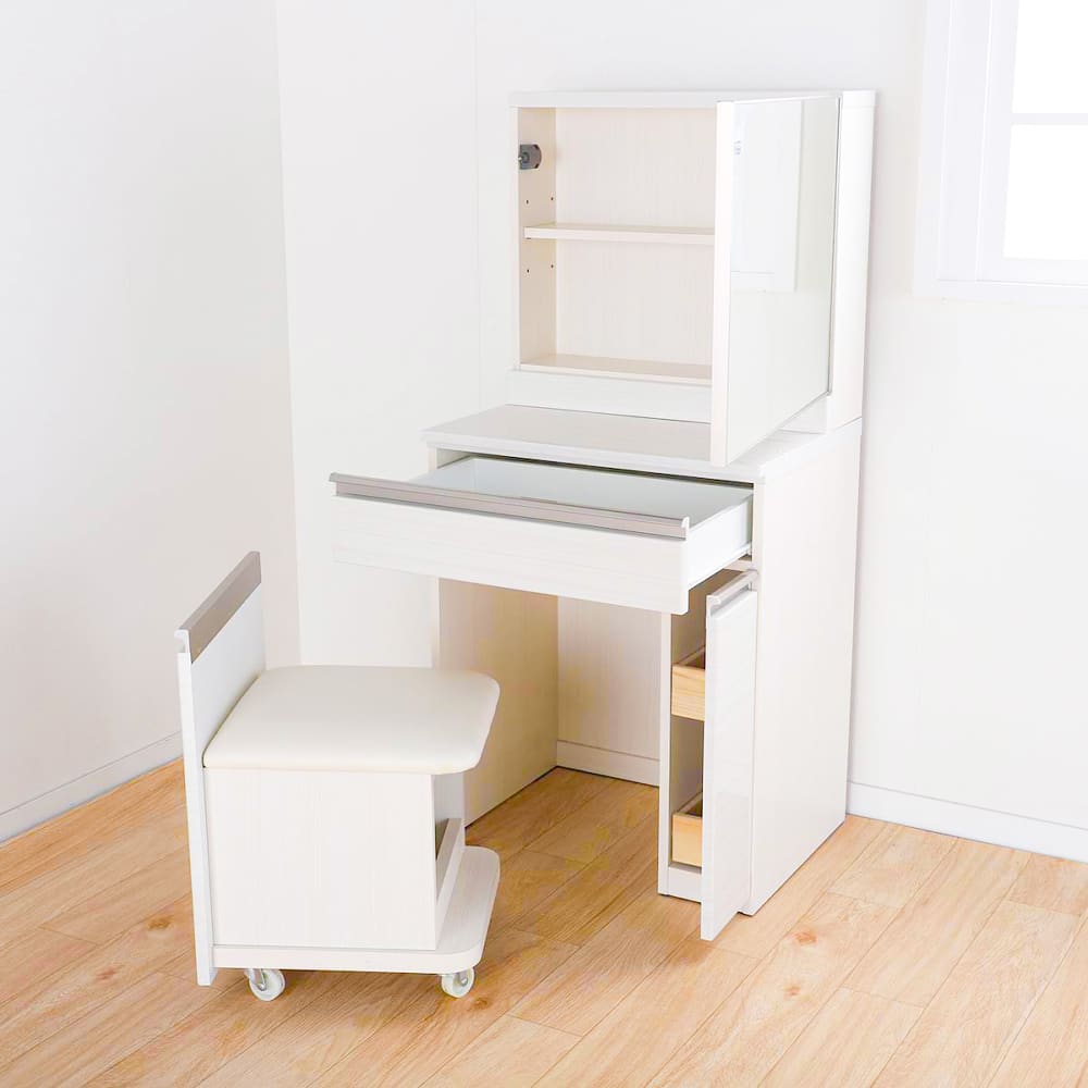 一面鏡ドレッサー ケースⅡ60 ホワイト木目(一面鏡ﾄﾞﾚｯｻｰ ホワイト木目