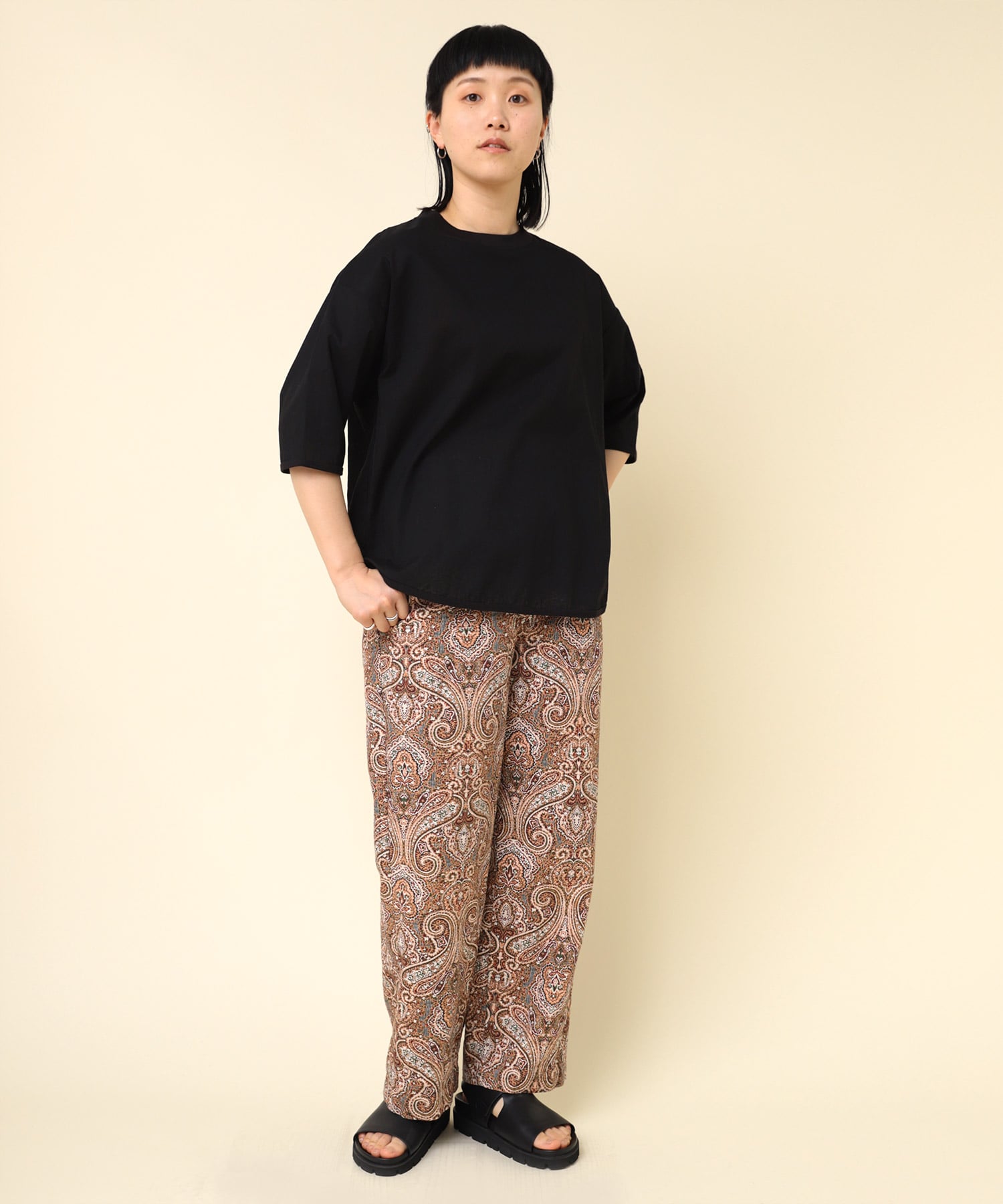 R4203 フクレJQゴブランペイズリーパンツ(M グレーブルー): パンツ