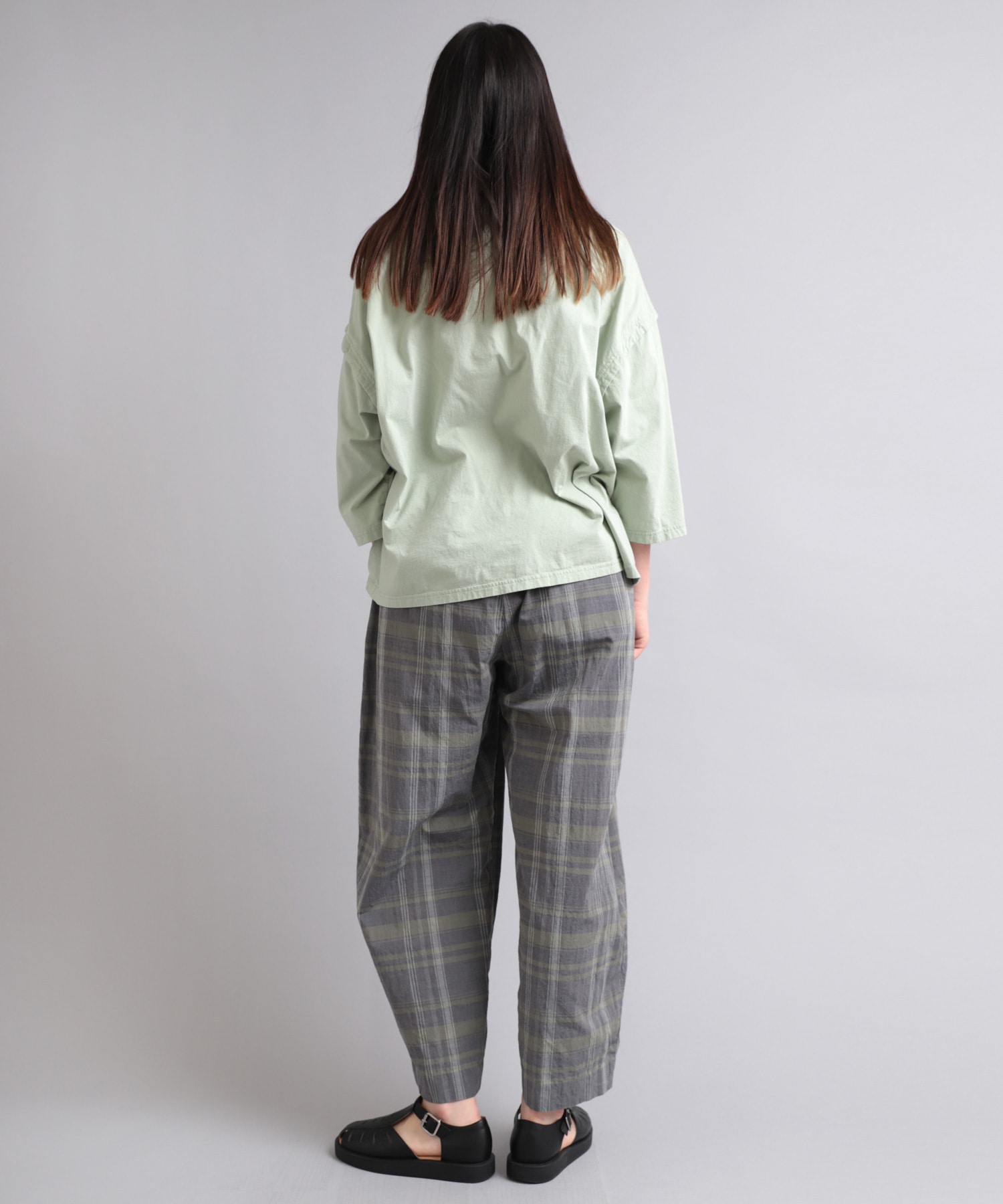 R4057 40/-ムラ糸コットンチェックパンツ(M グリーン): パンツ - RNA