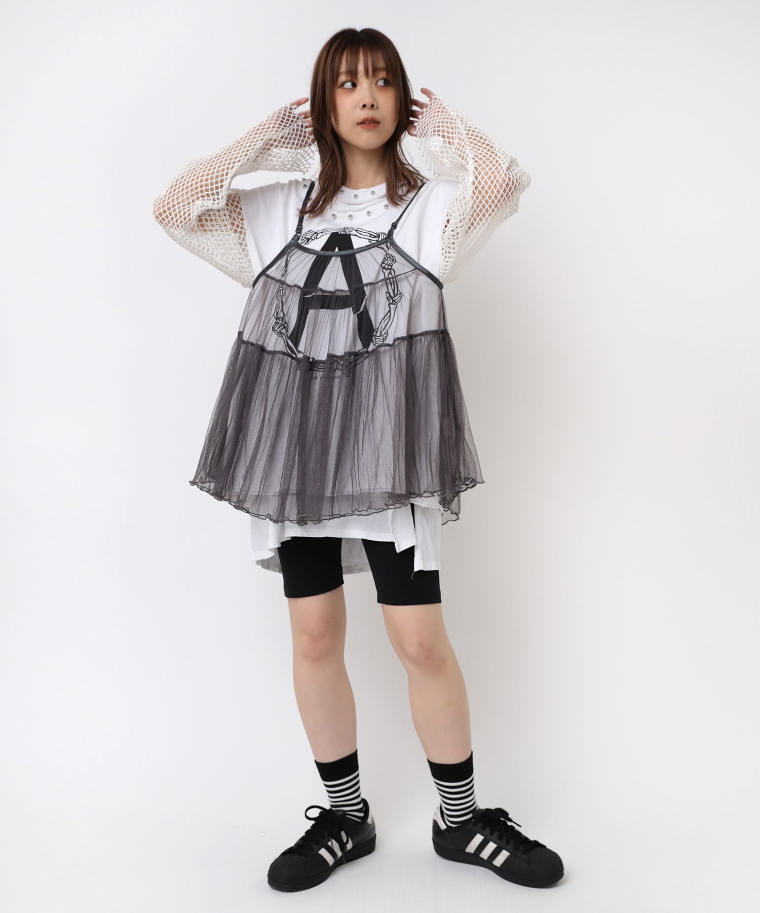 M2401 メッシュスリーブスタッズロンT(M ホワイト): トップス - RNA