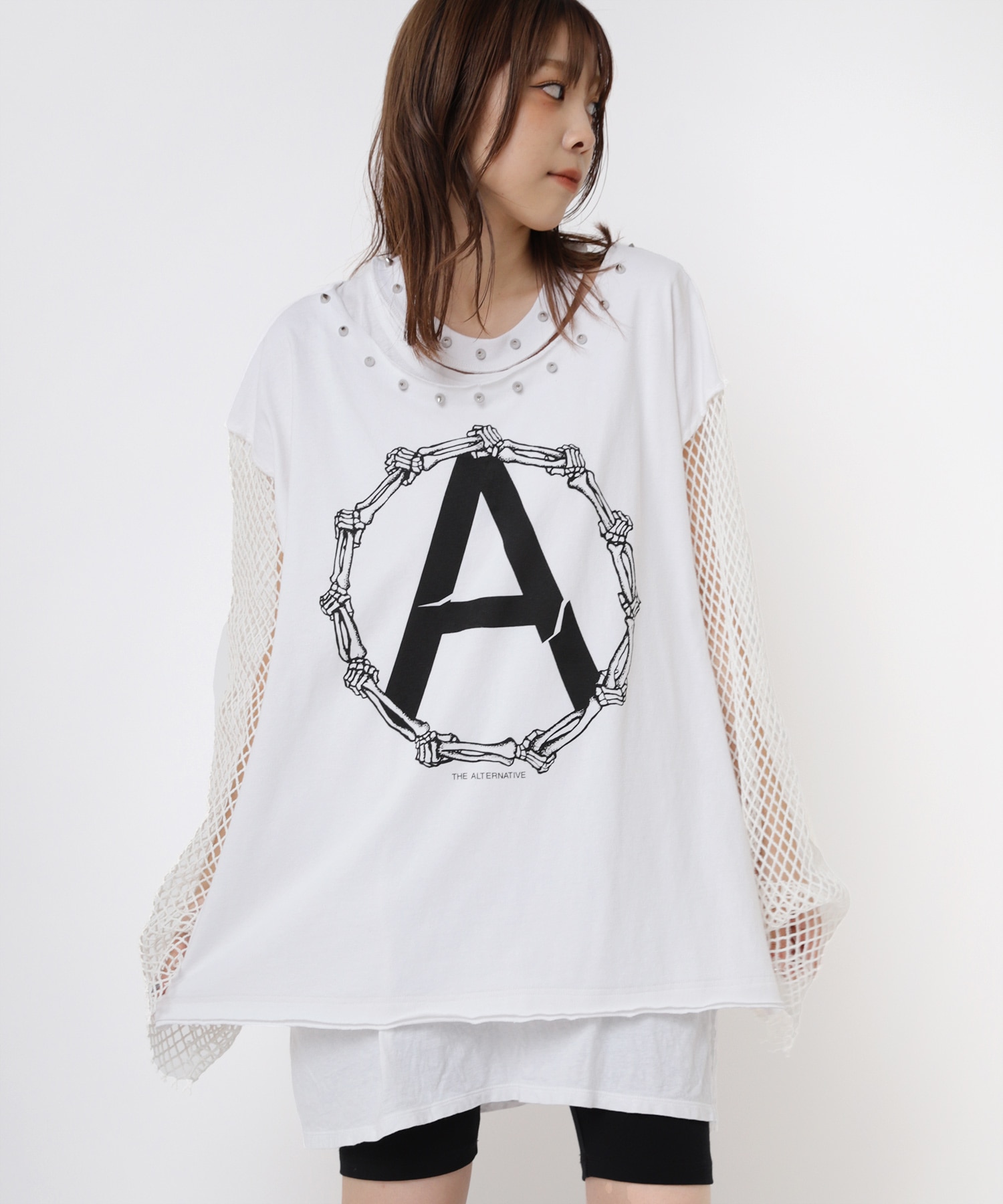 M2401 メッシュスリーブスタッズロンT(M ホワイト): トップス - RNA