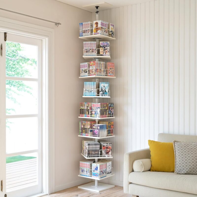 山善が突っ張り式で回転式の本棚を発売！本当に省スペースか比較して