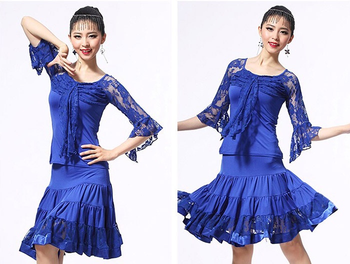 Newjoy / 社交ダンス ラテンドレス 上下セット レース柄 競技 演出