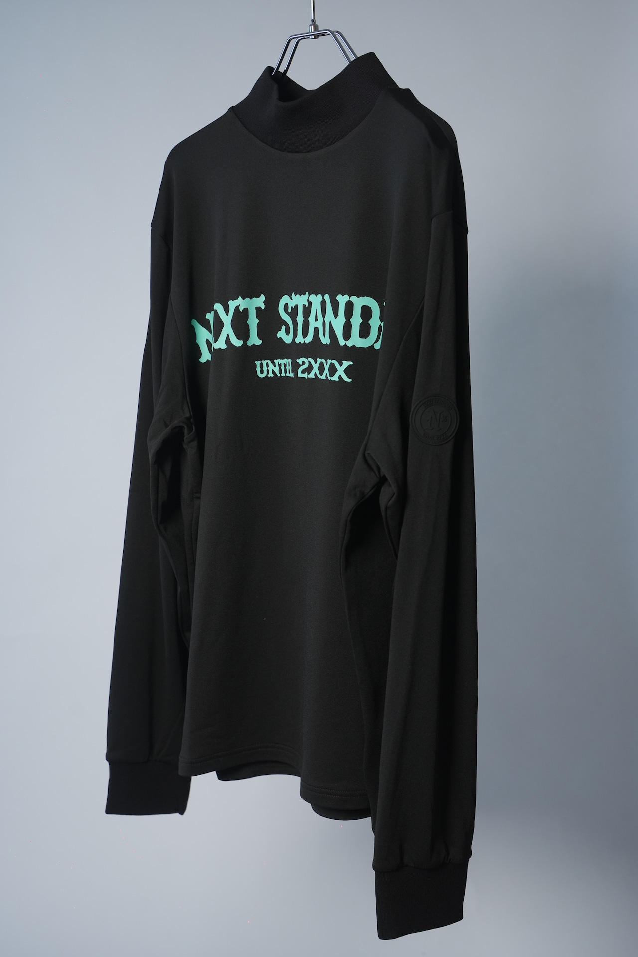 モックネックシャツ ロングスリーブ ブラック×ターコイズ | NEXT STANDARD