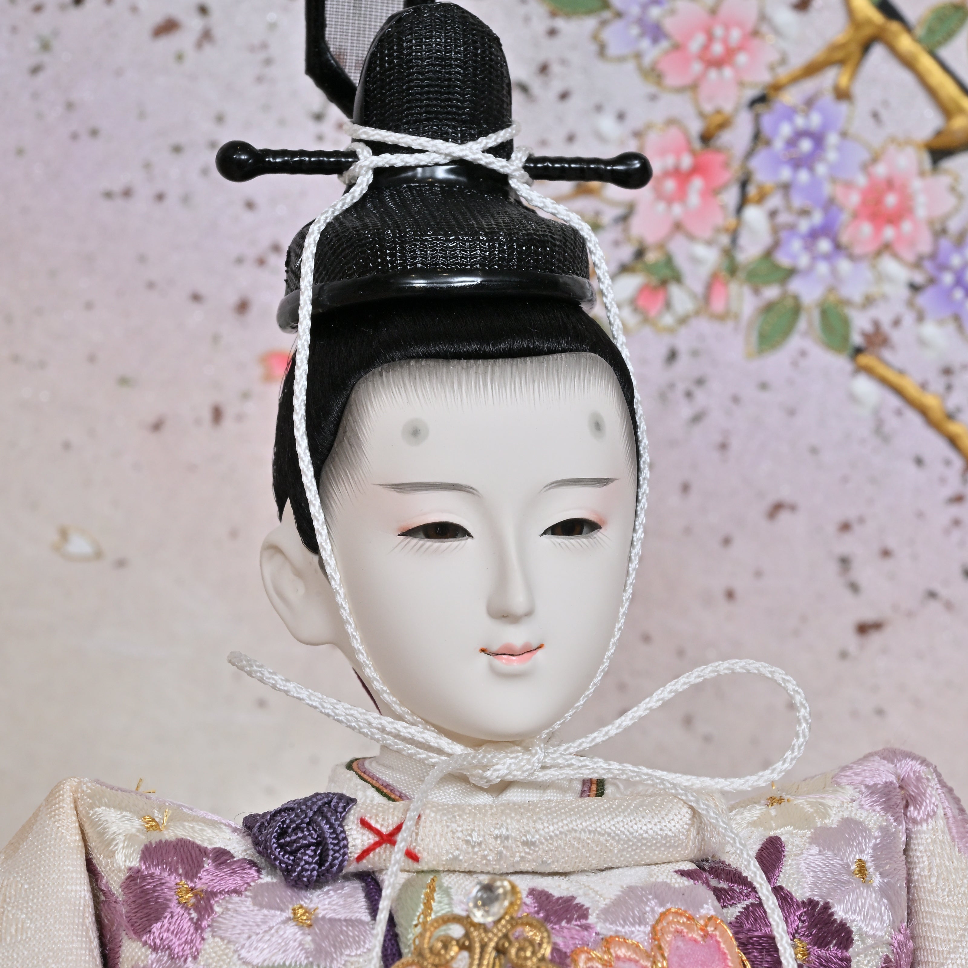 望月龍翠作 紫桜総刺繍 タモ京扇子 – 人形のかに江