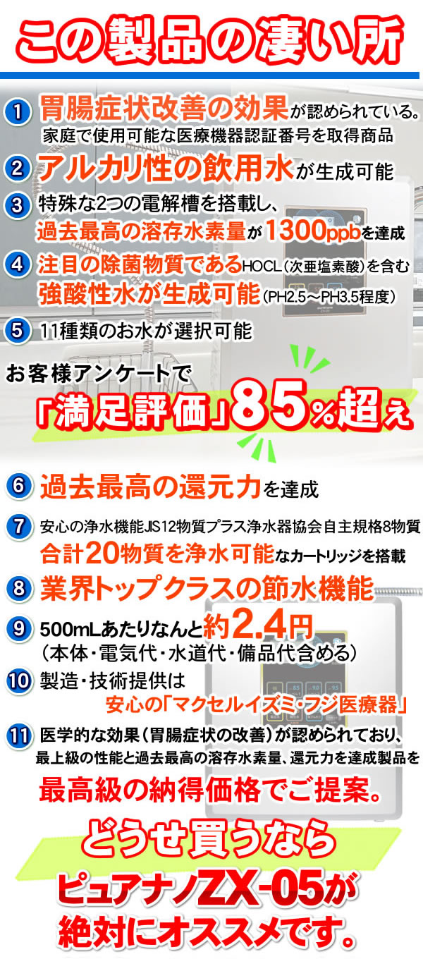 電解水素水生成器 ピュアナノZX-05｜送料無料でお届け