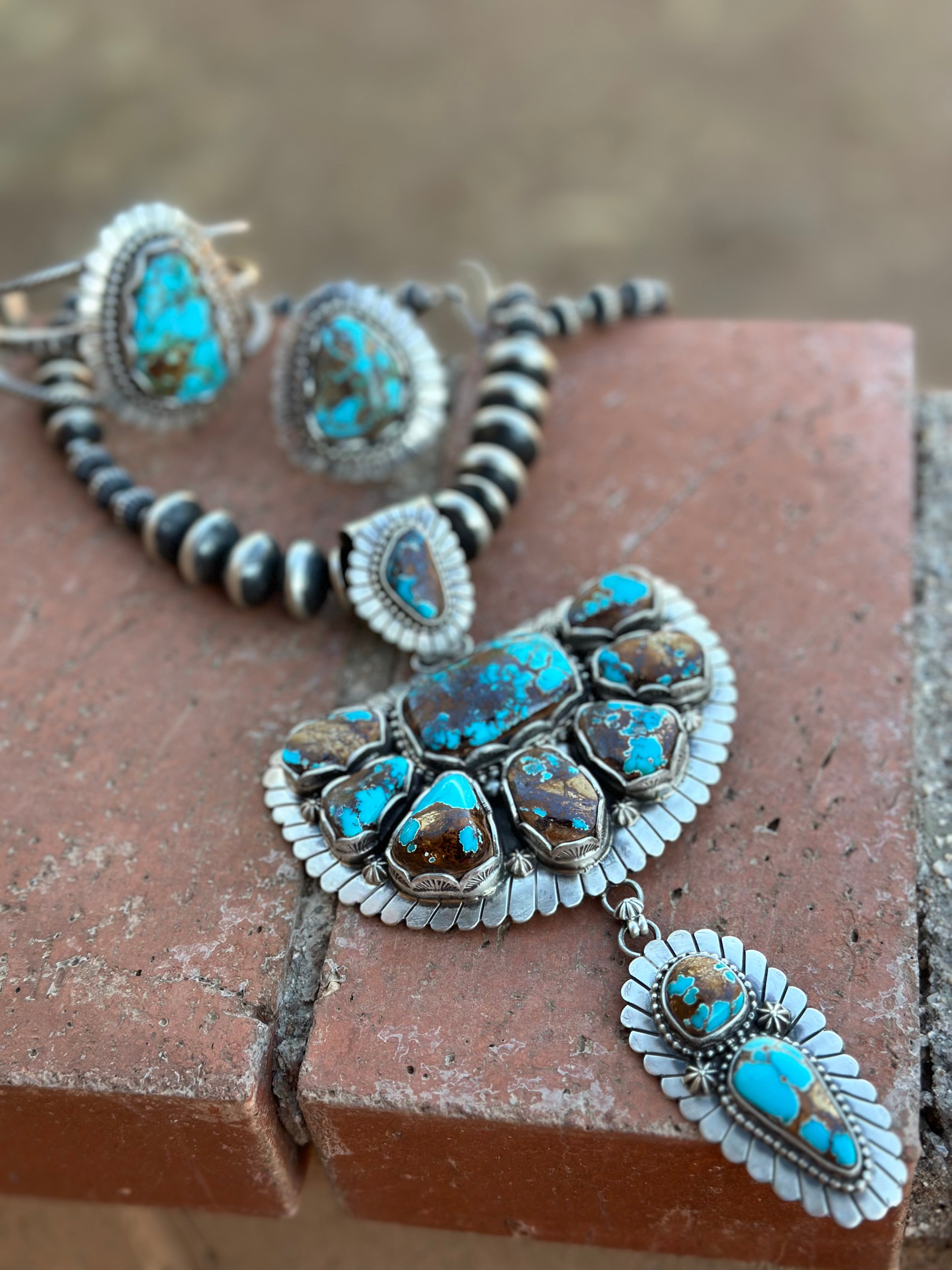 Charles Johnson Navajo Number 8 Turquoise & Sterling Silver Necklace,