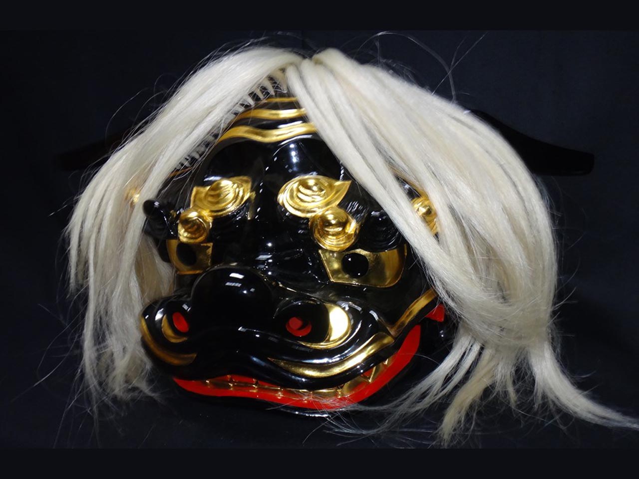 獅子頭-完成品大特価、黒宇津獅子1尺2寸白髪付き