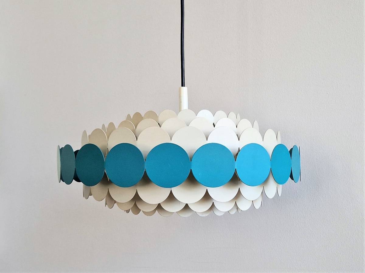 Bright petrol and white metal pendant lamp by Doria Leuchten