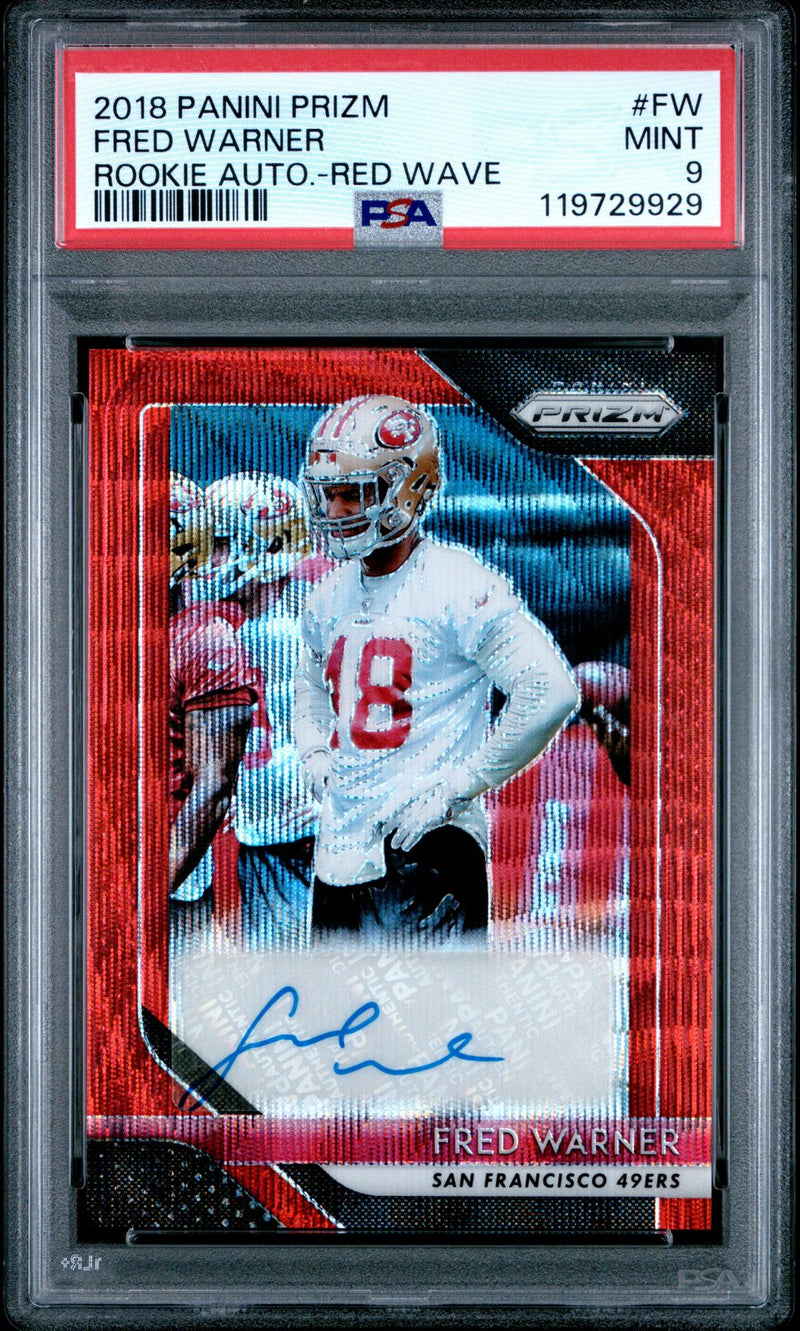 2018 Panini Prizm Football Card Fred Warner Red Wave Rookie Auto