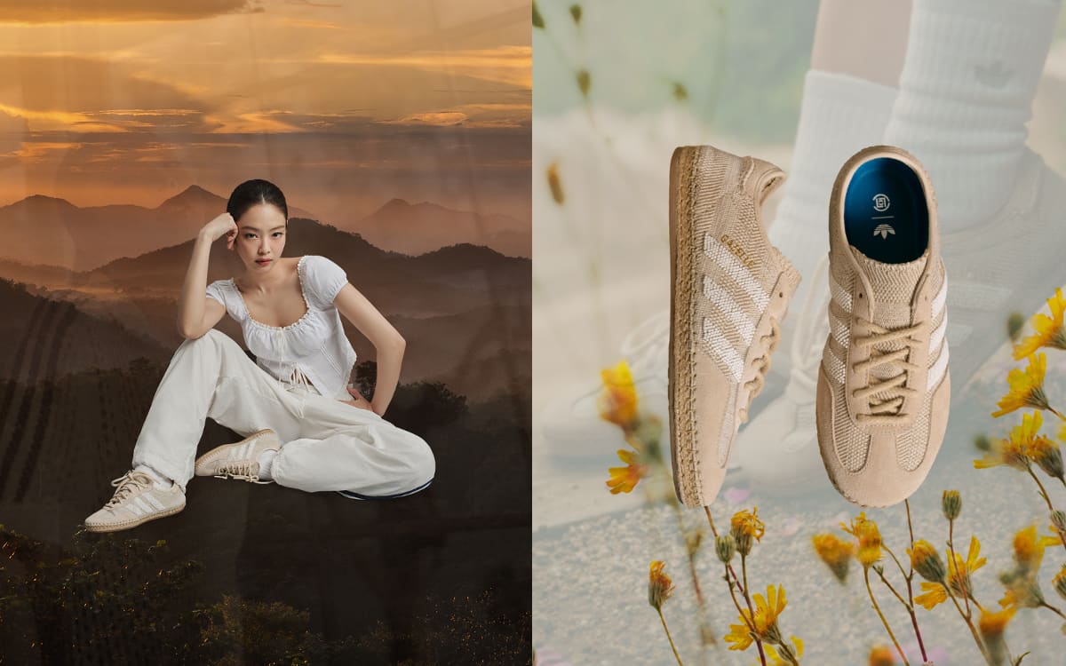 アディダス・ガゼル】ニットのアッパーにビーズの“スリーストライプス