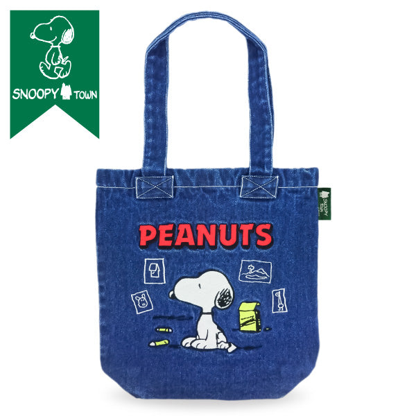 スヌーピー 刺繍デニムA4トートバッグ (SNOOPYお絵描き)