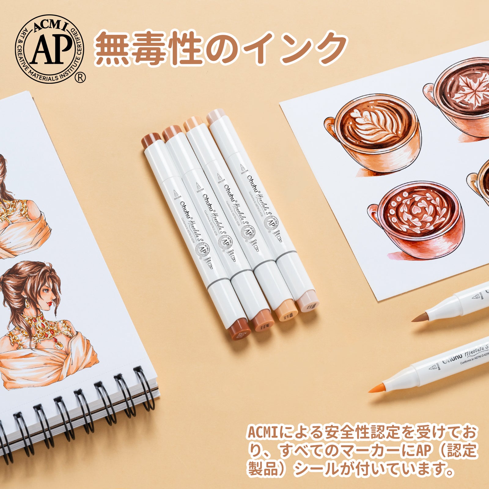 Ohuhu Honolulu S 24スキンカラー イラストマーカー 筆・ソフトチゼル