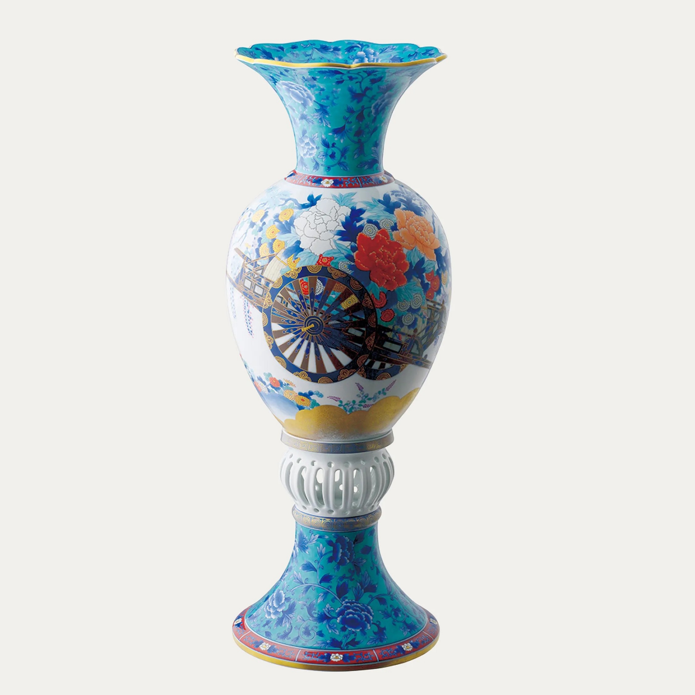 青華緑彩花車模様）切透飾り壺|有田焼の老舗-香蘭社オンラインショップ