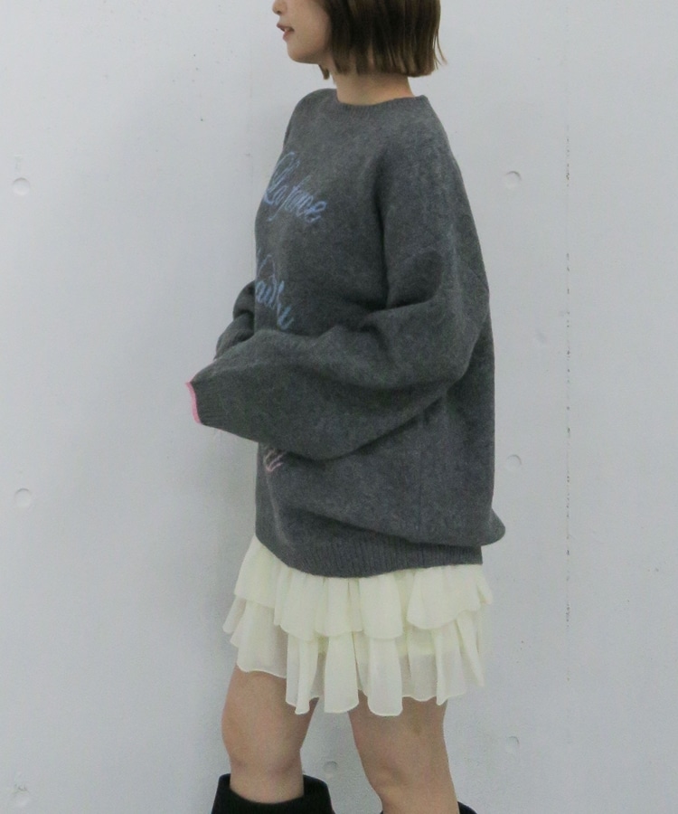 ラインロゴjqミドルニットプルオーバー(M CHARCOAL GRAY): トップス