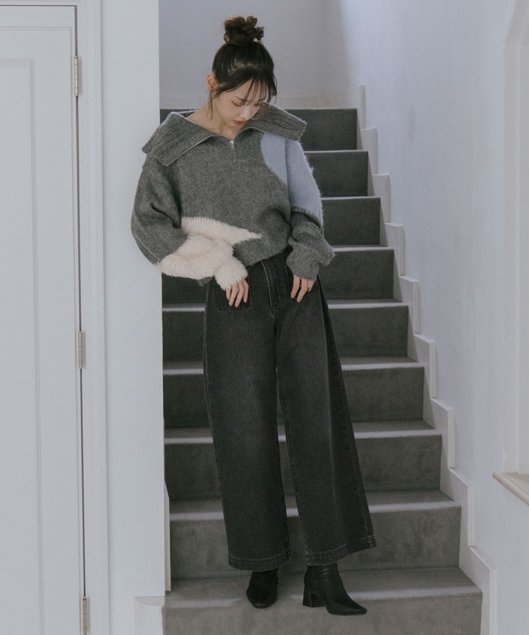 ハーフZIPインターシャニットプルオーバー(M GRAY): トップス