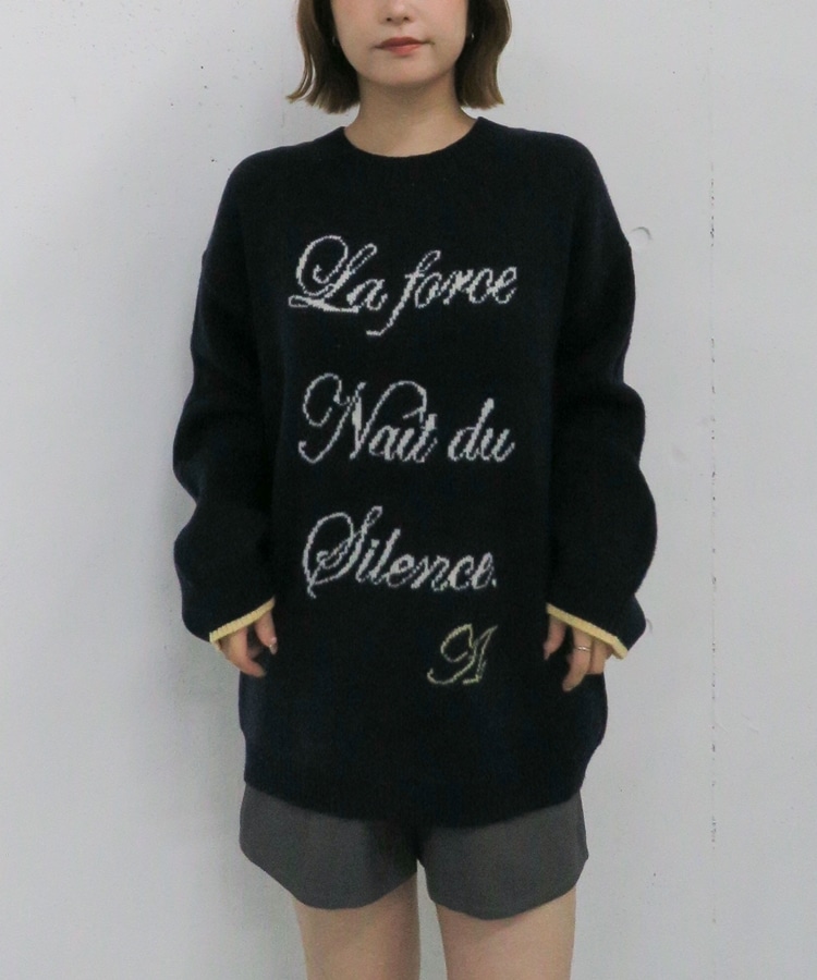 ラインロゴjqミドルニットプルオーバー(M CHARCOAL GRAY): トップス