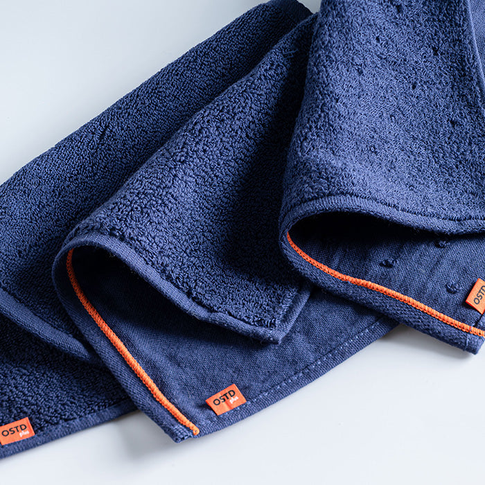 おしゃれなハンドタオル〈ネイビー〉3枚セット異なる肌触りのタオル