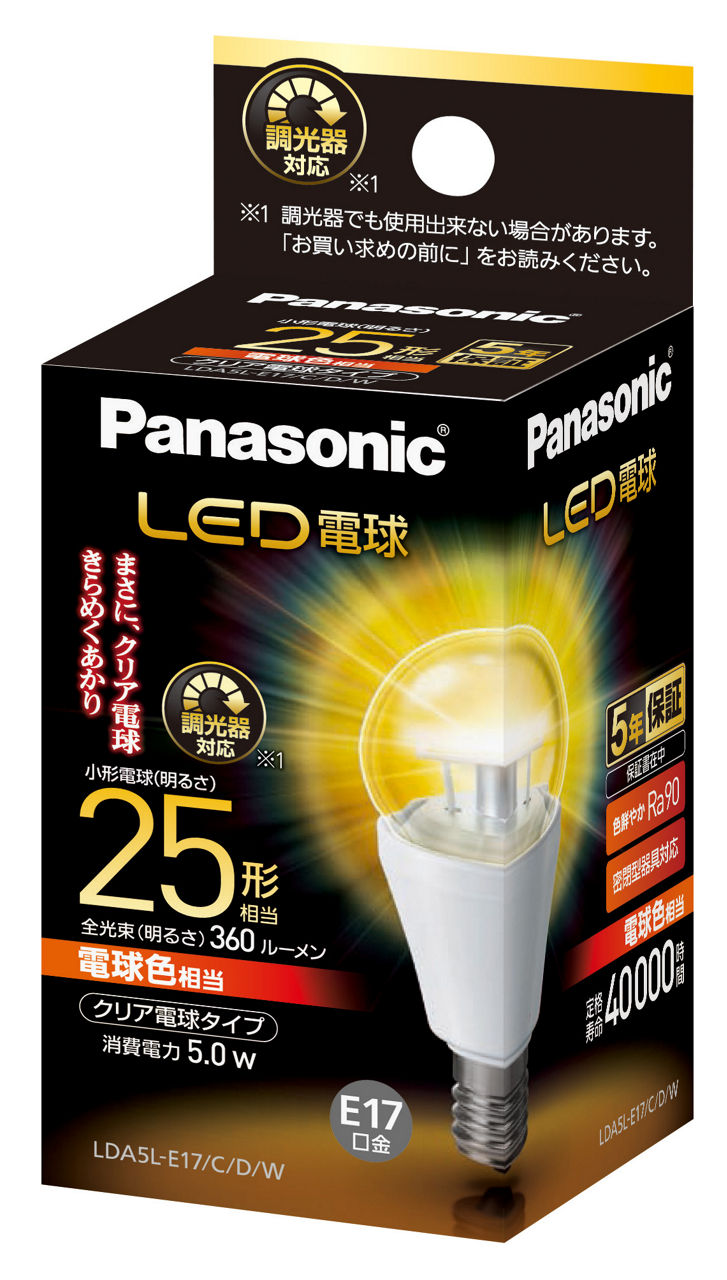 概要 LED電球 クリア電球タイプ 5.0W (電球色相当/調光器対応