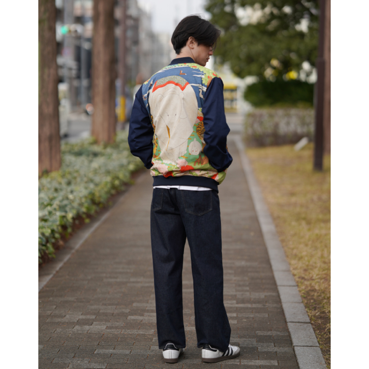 出光美術館・伊藤若冲 ブルゾン ＜鳥獣花木図屏風/青＞ | 京友禅アロハ