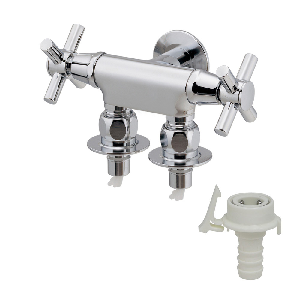 704-129-13 カクダイ（KAKUDAI） 洗濯機用双口水栓 ストッパーつき